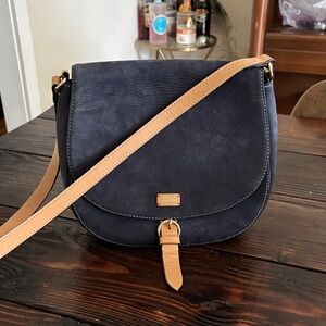 Frances Valentine Midnight Blue and Tan Crossbody Bag